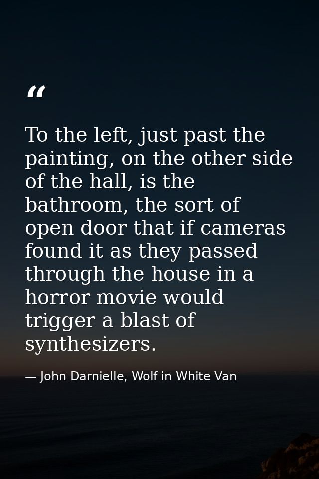 To the left, just past the painting, on the other side of the hall, is the bathroom, the sort of open door that if camer — John Darnielle, Wolf in White Van