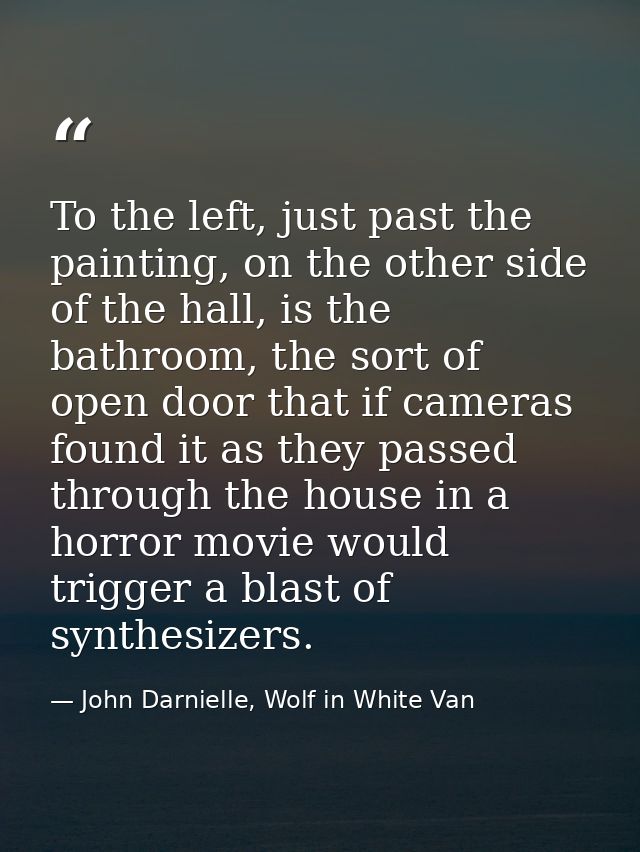 To the left, just past the painting, on the other side of the hall, is the bathroom, the sort of open door that if camer — John Darnielle, Wolf in White Van