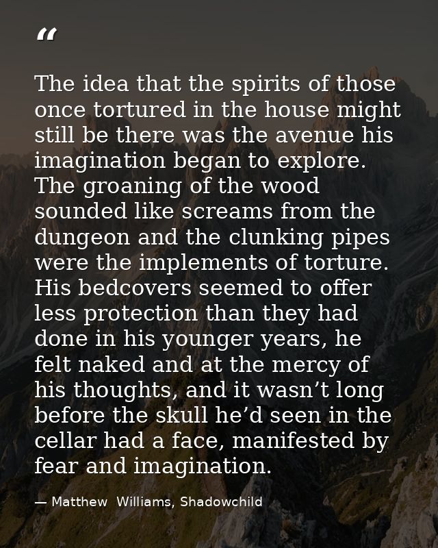 The idea that the spirits of those once tortured in the house might still be there was the avenue his imagination began  — Matthew  Williams, Shadowchild