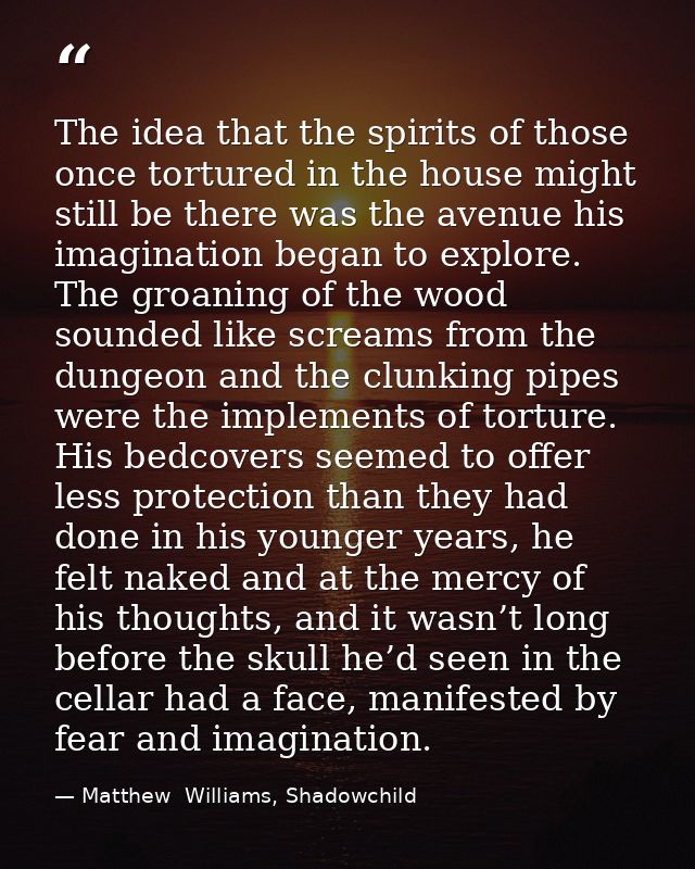 The idea that the spirits of those once tortured in the house might still be there was the avenue his imagination began  — Matthew  Williams, Shadowchild