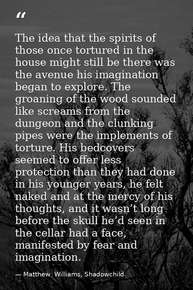 The idea that the spirits of those once tortured in the house might still be there was the avenue his imagination began  — Matthew  Williams, Shadowchild