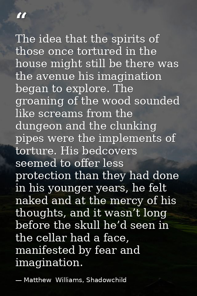 The idea that the spirits of those once tortured in the house might still be there was the avenue his imagination began  — Matthew  Williams, Shadowchild