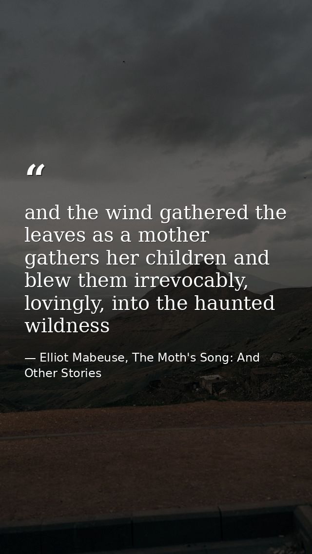 and the wind gathered the leaves as a mother gathers her children and blew them irrevocably, lovingly, into the haunted  — Elliot Mabeuse, The Moth's Song: And Other Stories