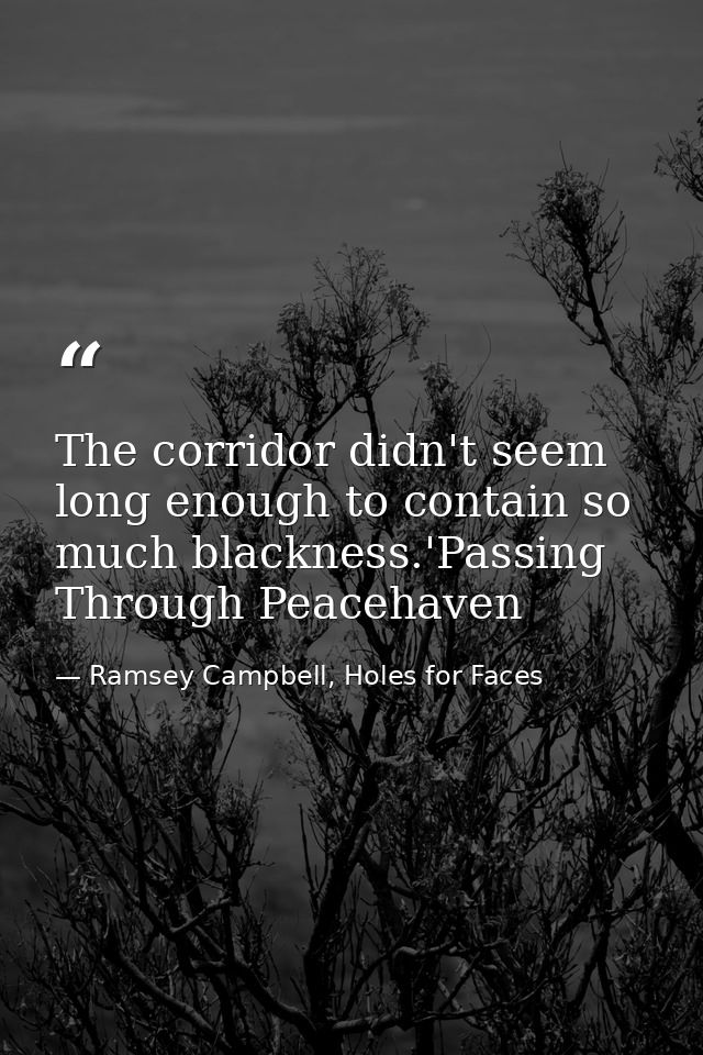 The corridor didn't seem long enough to contain so much blackness.'Passing Through Peacehaven — Ramsey Campbell, Holes for Faces