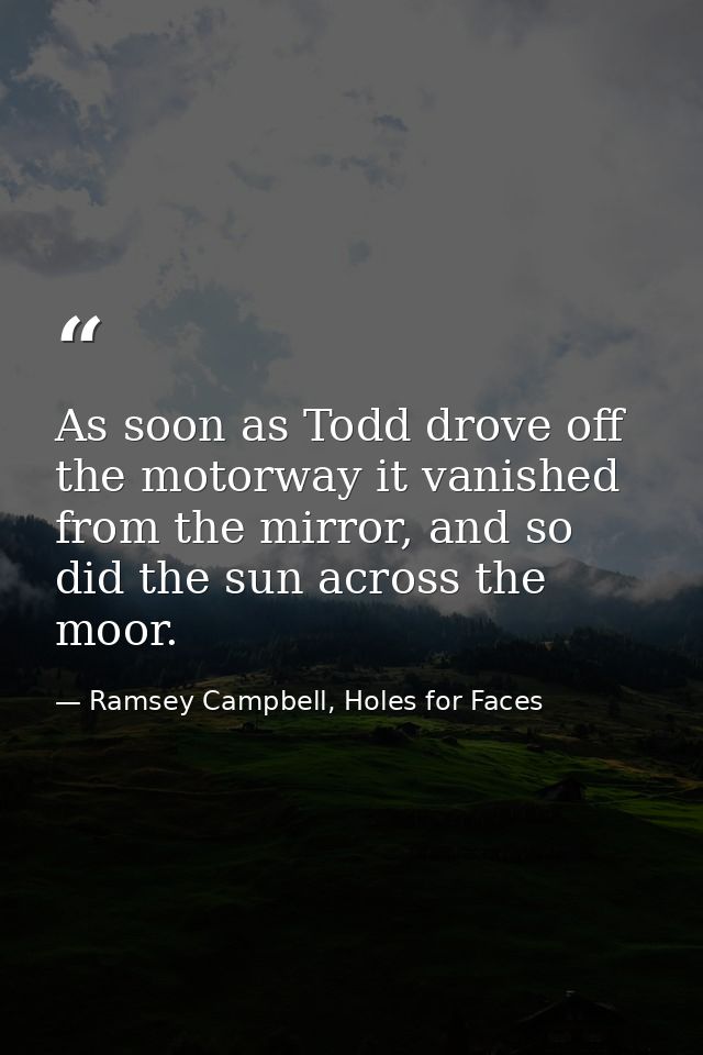 As soon as Todd drove off the motorway it vanished from the mirror, and so did the sun across the moor. — Ramsey Campbell, Holes for Faces