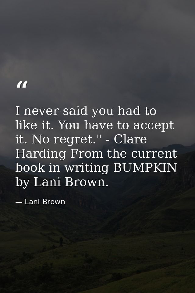 I never said you had to like it. You have to accept it. No regret." - Clare Harding From the current book in writing BUM — Lani Brown