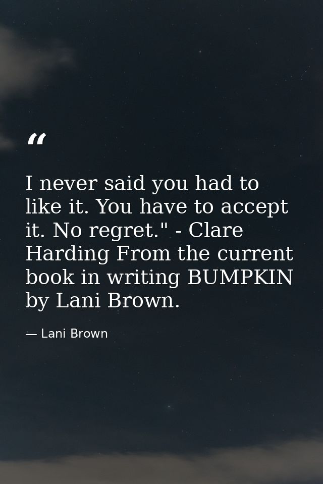 I never said you had to like it. You have to accept it. No regret." - Clare Harding From the current book in writing BUM — Lani Brown