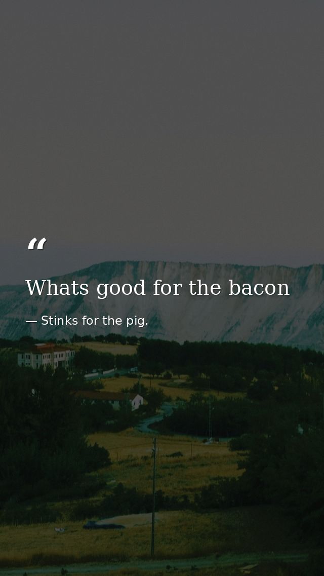 Whats good for the bacon — Stinks for the pig.