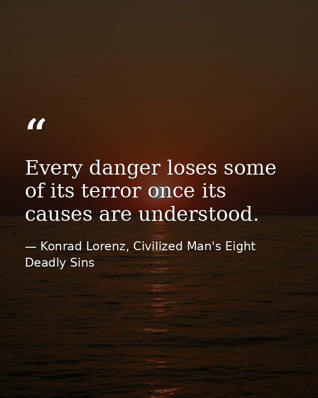 Every danger loses some of its terror once its causes are understood. — Konrad Lorenz, Civilized Man's Eight Deadly Sins