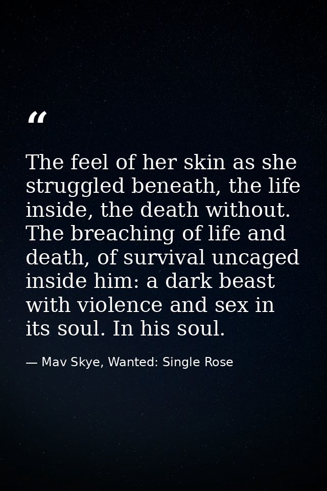 The feel of her skin as she struggled beneath, the life inside, the death without. The breaching of life and death, of s — Mav Skye, Wanted: Single Rose