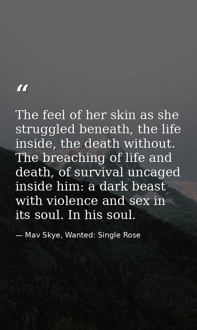 The feel of her skin as she struggled beneath, the life inside, the death without. The breaching of life and death, of s — Mav Skye, Wanted: Single Rose