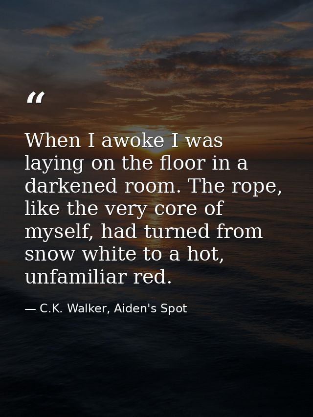 When I awoke I was laying on the floor in a darkened room. The rope, like the very core of myself, had turned from snow  — C.K. Walker, Aiden's Spot