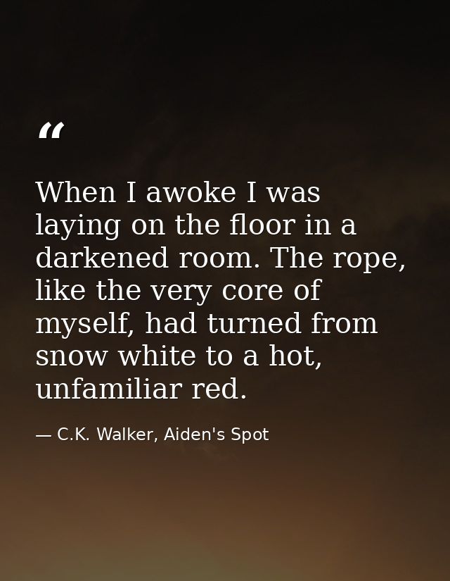 When I awoke I was laying on the floor in a darkened room. The rope, like the very core of myself, had turned from snow  — C.K. Walker, Aiden's Spot