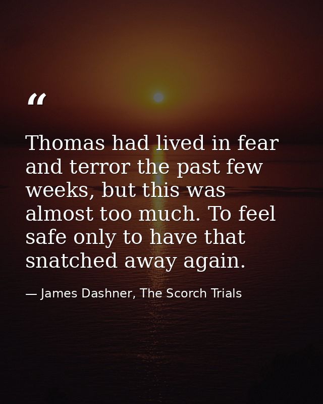 Thomas had lived in fear and terror the past few weeks, but this was almost too much. To feel safe only to have that sna — James Dashner, The Scorch Trials
