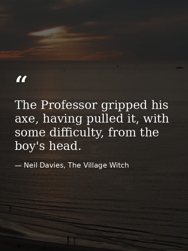 The Professor gripped his axe, having pulled it, with some difficulty, from the boy's head. — Neil Davies, The Village Witch