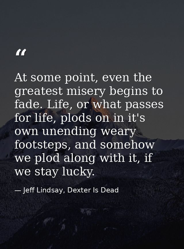 At some point, even the greatest misery begins to fade. Life, or what passes for life, plods on in it's own unending wea — Jeff Lindsay, Dexter Is Dead