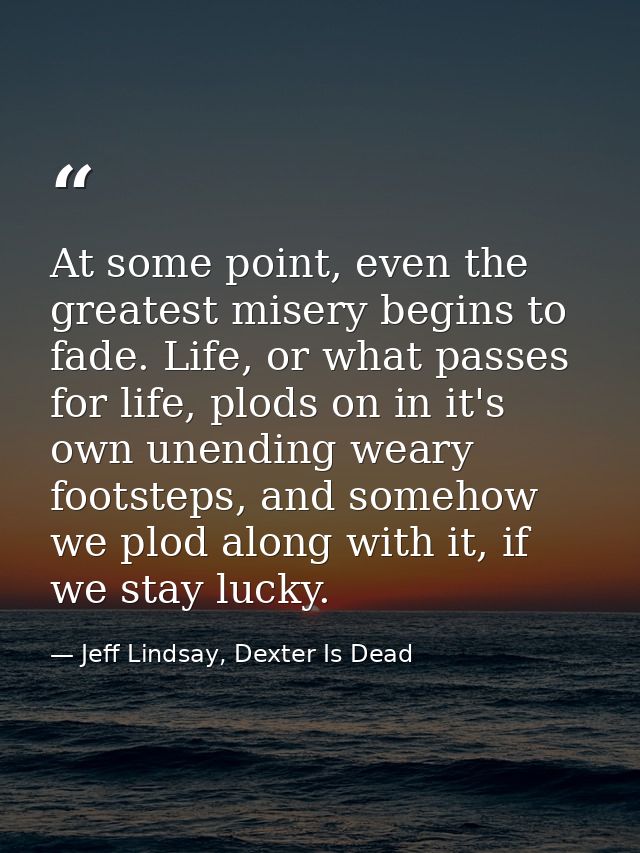 At some point, even the greatest misery begins to fade. Life, or what passes for life, plods on in it's own unending wea — Jeff Lindsay, Dexter Is Dead