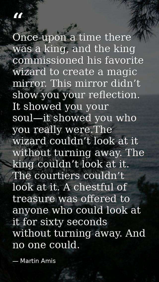 Once upon a time there was a king, and the king commissioned his favorite wizard to create a magic mirror. This mirror d — Martin Amis