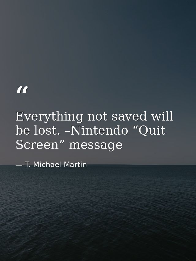 Everything not saved will be lost. –Nintendo “Quit Screen” message — T. Michael Martin