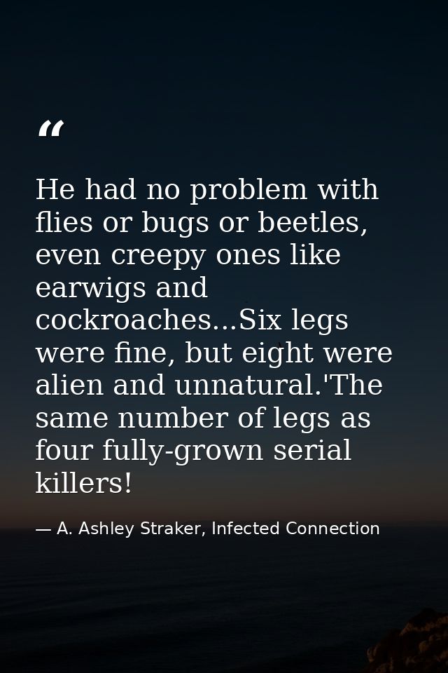 He had no problem with flies or bugs or beetles, even creepy ones like earwigs and cockroaches...Six legs were fine, but — A. Ashley Straker, Infected Connection