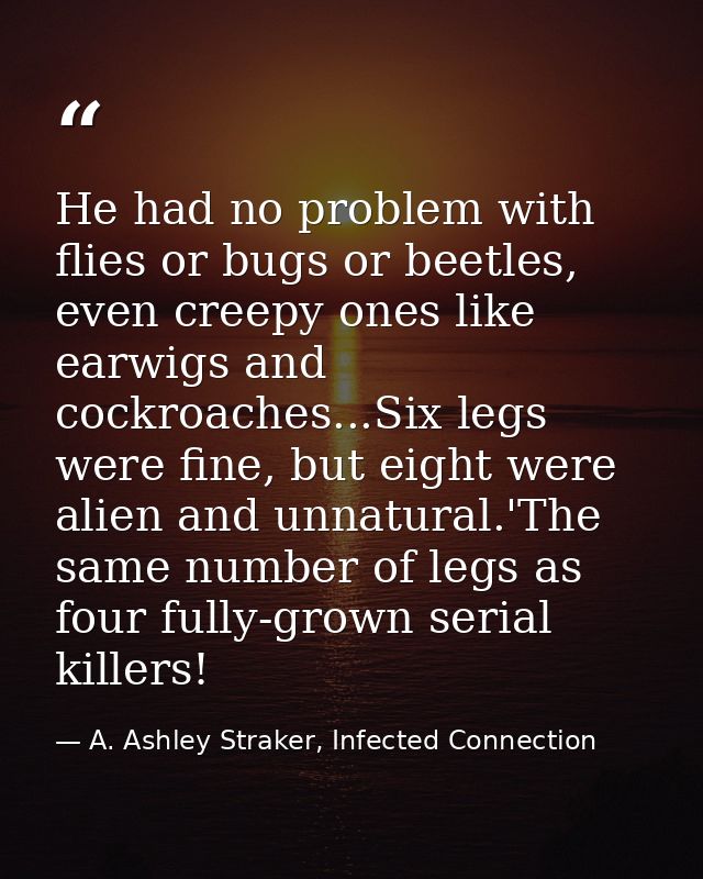 He had no problem with flies or bugs or beetles, even creepy ones like earwigs and cockroaches...Six legs were fine, but — A. Ashley Straker, Infected Connection