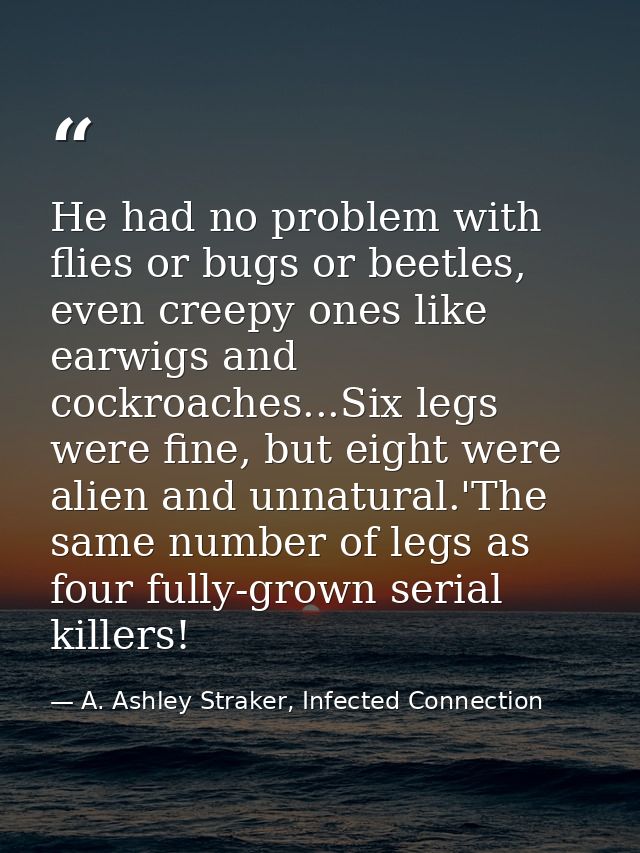 He had no problem with flies or bugs or beetles, even creepy ones like earwigs and cockroaches...Six legs were fine, but — A. Ashley Straker, Infected Connection