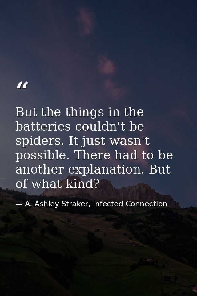 But the things in the batteries couldn't be spiders. It just wasn't possible. There had to be another explanation. But o — A. Ashley Straker, Infected Connection