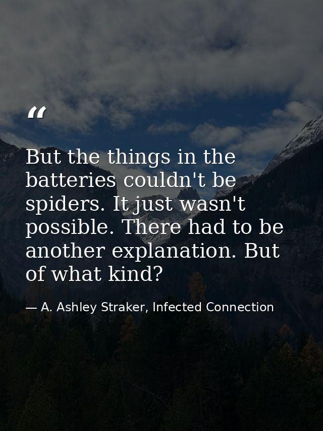 But the things in the batteries couldn't be spiders. It just wasn't possible. There had to be another explanation. But o — A. Ashley Straker, Infected Connection