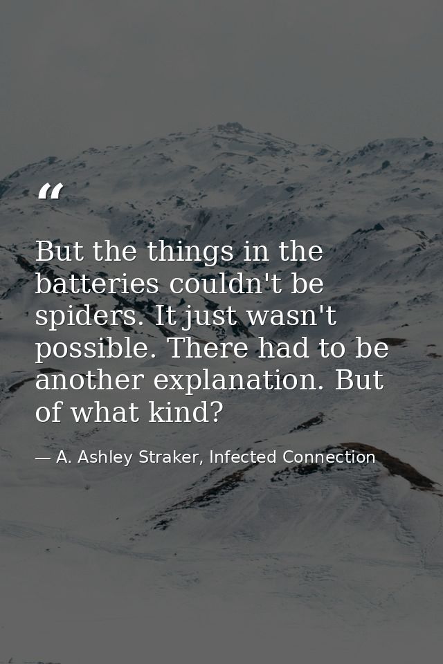 But the things in the batteries couldn't be spiders. It just wasn't possible. There had to be another explanation. But o — A. Ashley Straker, Infected Connection