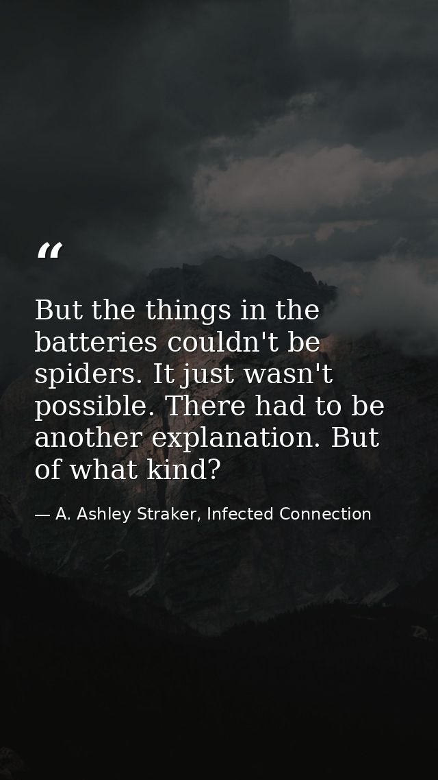 But the things in the batteries couldn't be spiders. It just wasn't possible. There had to be another explanation. But o — A. Ashley Straker, Infected Connection