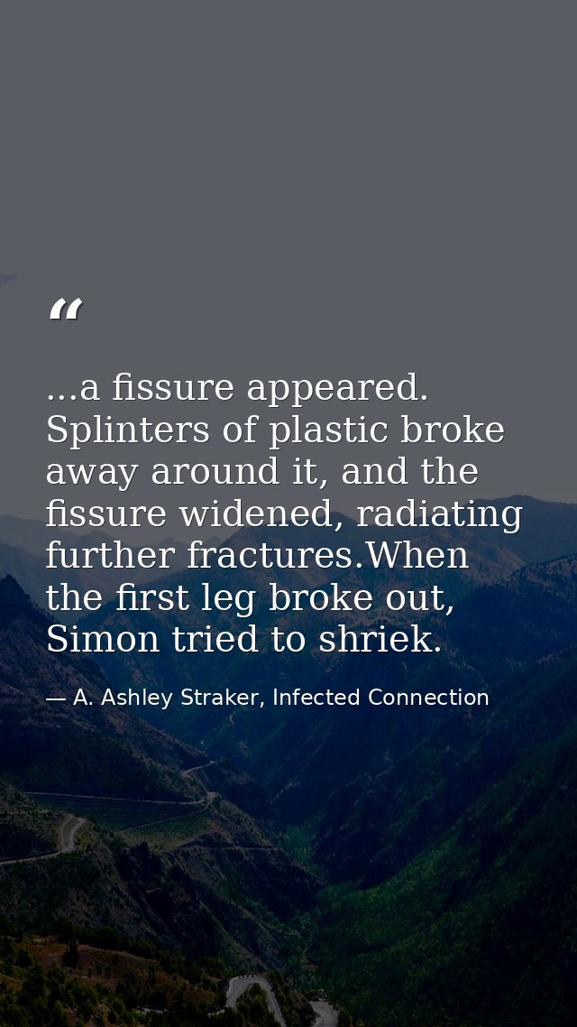 ...a fissure appeared. Splinters of plastic broke away around it, and the fissure widened, radiating further fractures.W — A. Ashley Straker, Infected Connection