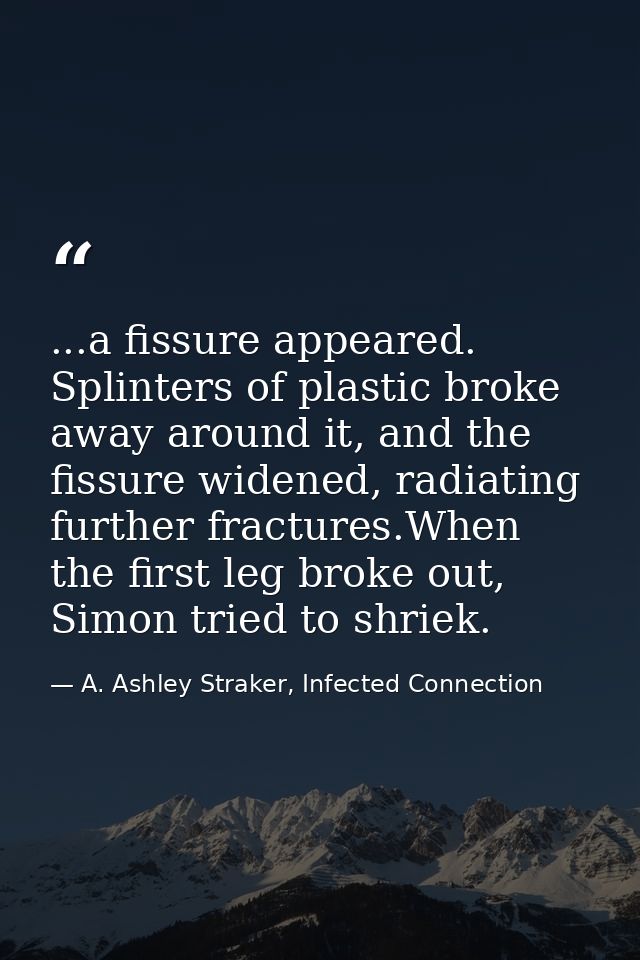 ...a fissure appeared. Splinters of plastic broke away around it, and the fissure widened, radiating further fractures.W — A. Ashley Straker, Infected Connection
