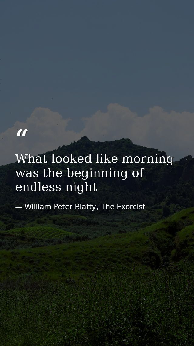 What looked like morning was the beginning of endless night — William Peter Blatty, The Exorcist