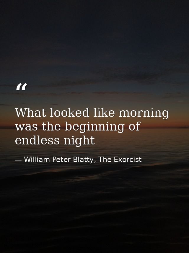 What looked like morning was the beginning of endless night — William Peter Blatty, The Exorcist