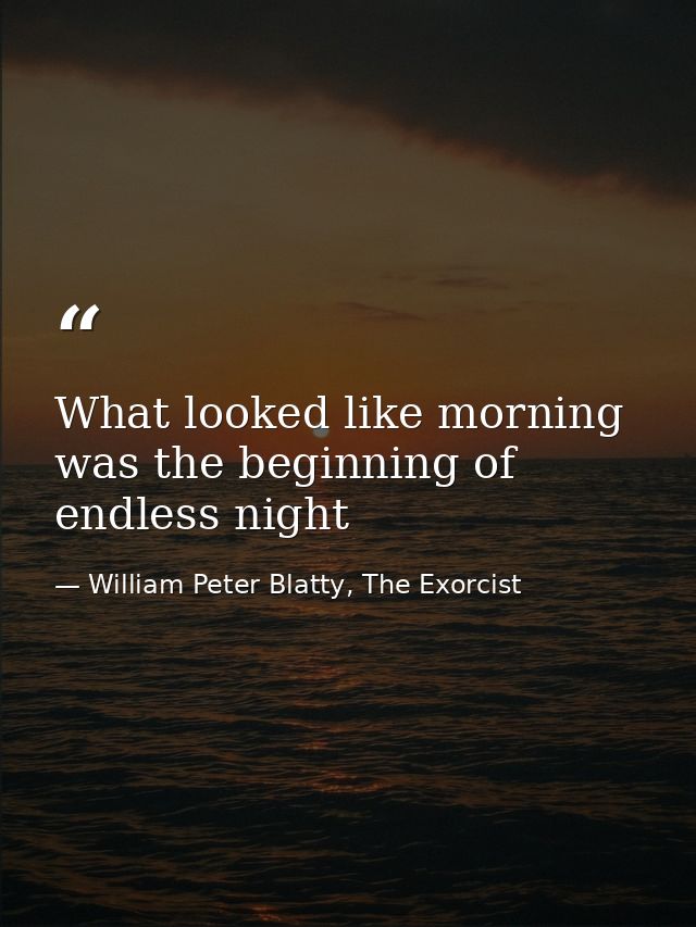 What looked like morning was the beginning of endless night — William Peter Blatty, The Exorcist