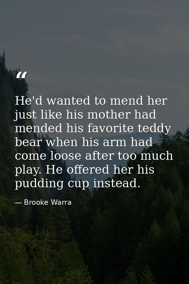 He'd wanted to mend her just like his mother had mended his favorite teddy bear when his arm had come loose after too mu — Brooke Warra