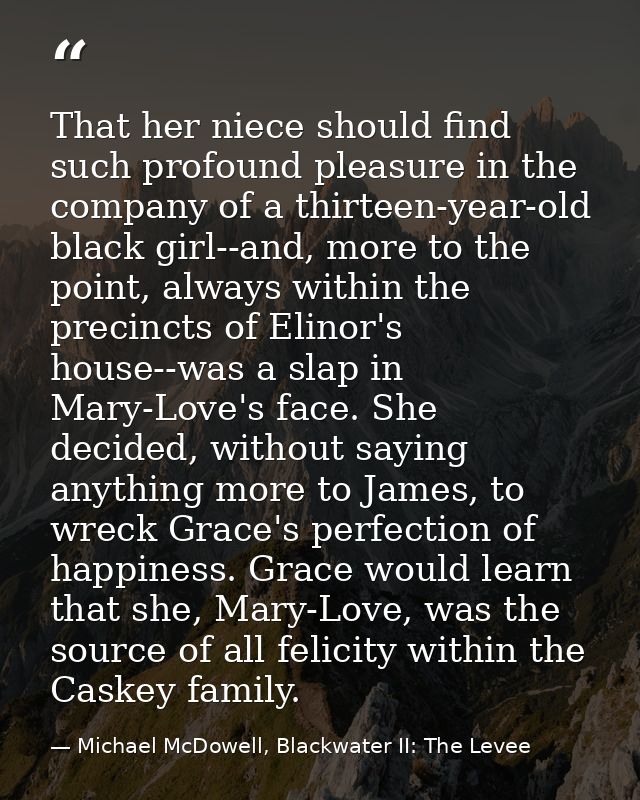That her niece should find such profound pleasure in the company of a thirteen-year-old black girl--and, more to the poi — Michael McDowell, Blackwater II: The Levee