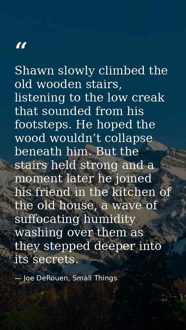 Shawn slowly climbed the old wooden stairs, listening to the low creak that sounded from his footsteps. He hoped the woo — Joe DeRouen, Small Things