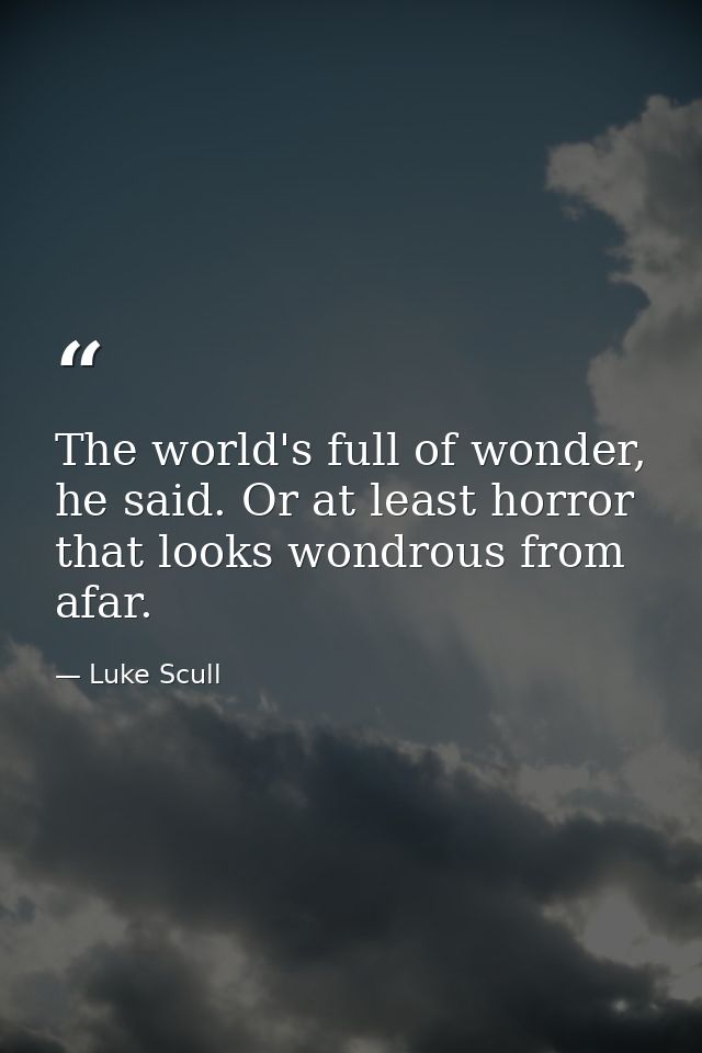 The world's full of wonder, he said. Or at least horror that looks wondrous from afar. — Luke Scull