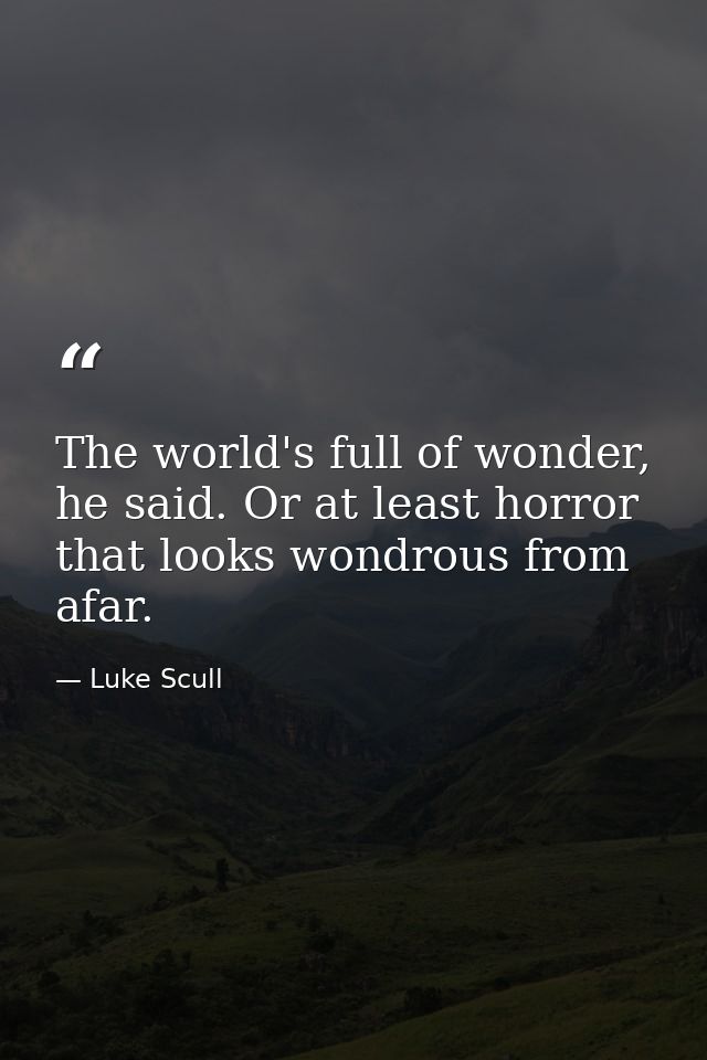 The world's full of wonder, he said. Or at least horror that looks wondrous from afar. — Luke Scull