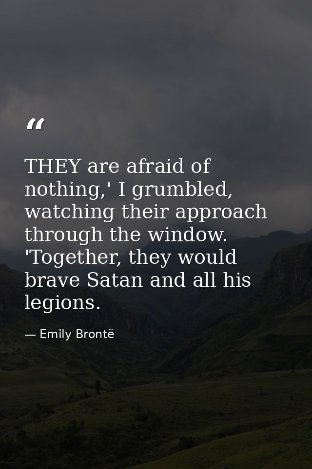 THEY are afraid of nothing,' I grumbled, watching their approach through the window. 'Together, they would brave Satan a — Emily Brontë