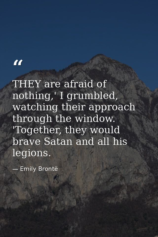THEY are afraid of nothing,' I grumbled, watching their approach through the window. 'Together, they would brave Satan a — Emily Brontë