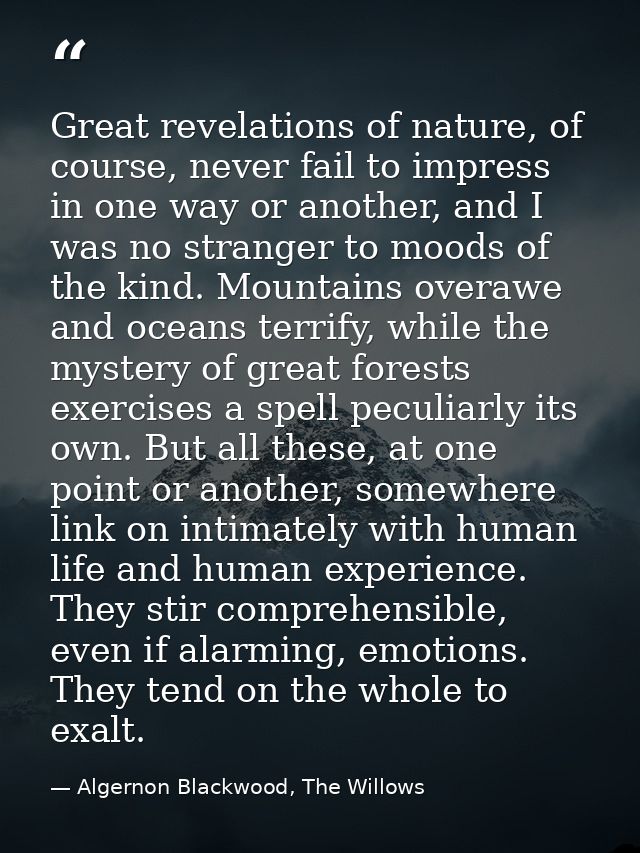 Great revelations of nature, of course, never fail to impress in one way or another, and I was no stranger to moods of t — Algernon Blackwood, The Willows