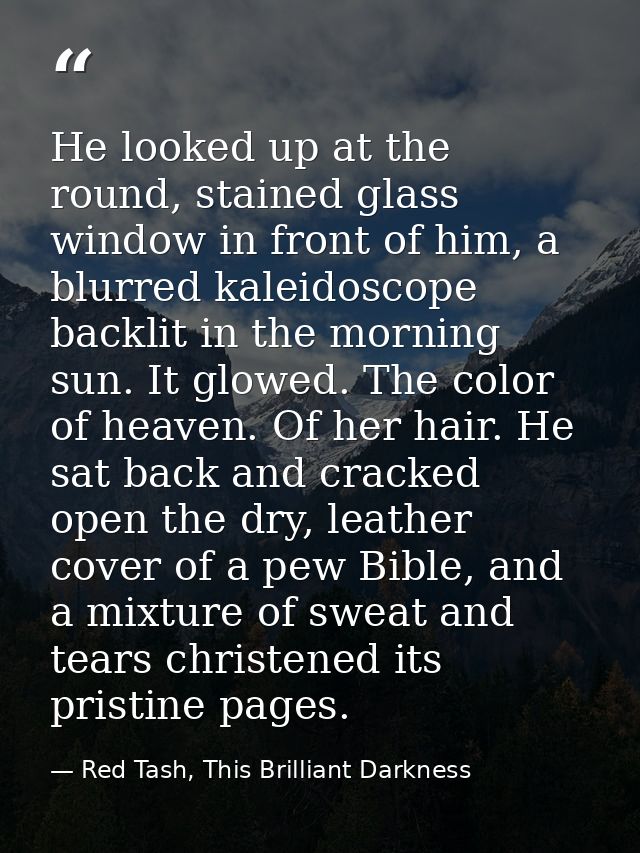 He looked up at the round, stained glass window in front of him, a blurred kaleidoscope backlit in the morning sun. It g — Red Tash, This Brilliant Darkness