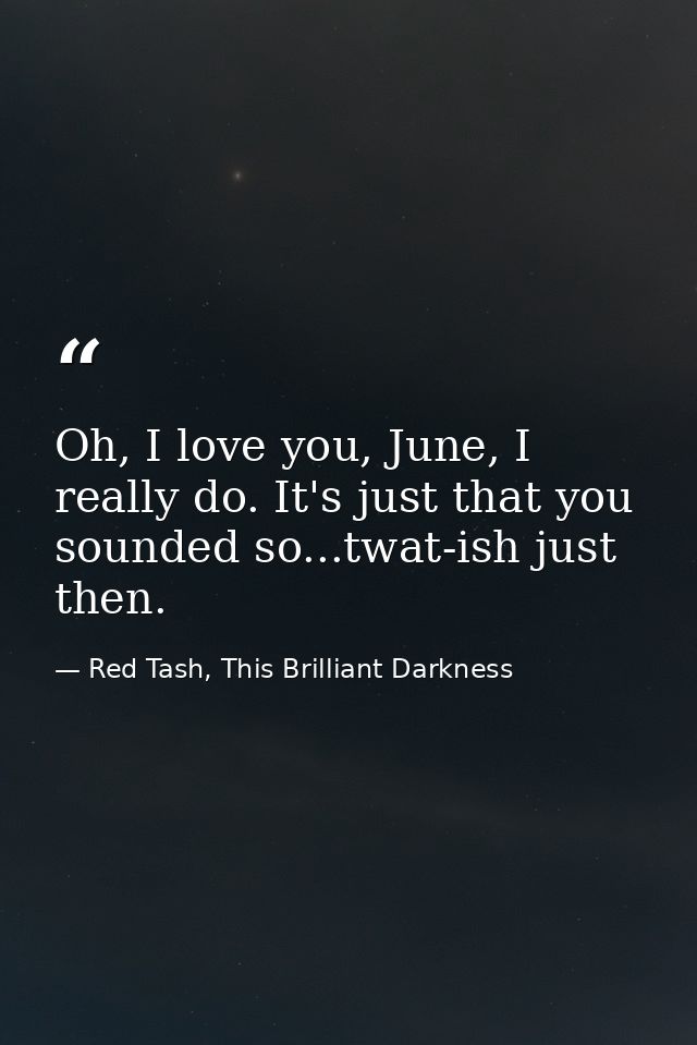 Oh, I love you, June, I really do. It's just that you sounded so...twat-ish just then. — Red Tash, This Brilliant Darkness