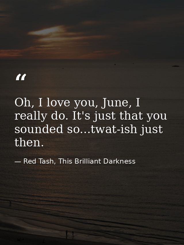 Oh, I love you, June, I really do. It's just that you sounded so...twat-ish just then. — Red Tash, This Brilliant Darkness