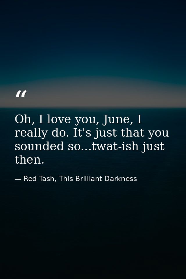 Oh, I love you, June, I really do. It's just that you sounded so...twat-ish just then. — Red Tash, This Brilliant Darkness