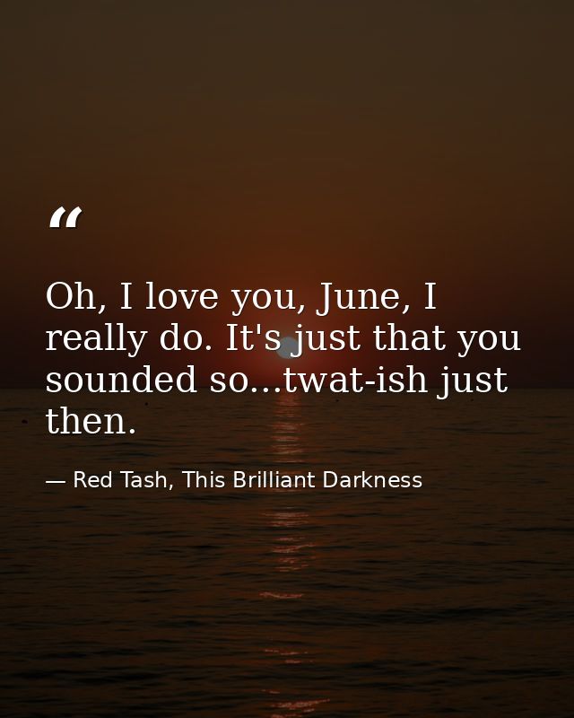 Oh, I love you, June, I really do. It's just that you sounded so...twat-ish just then. — Red Tash, This Brilliant Darkness