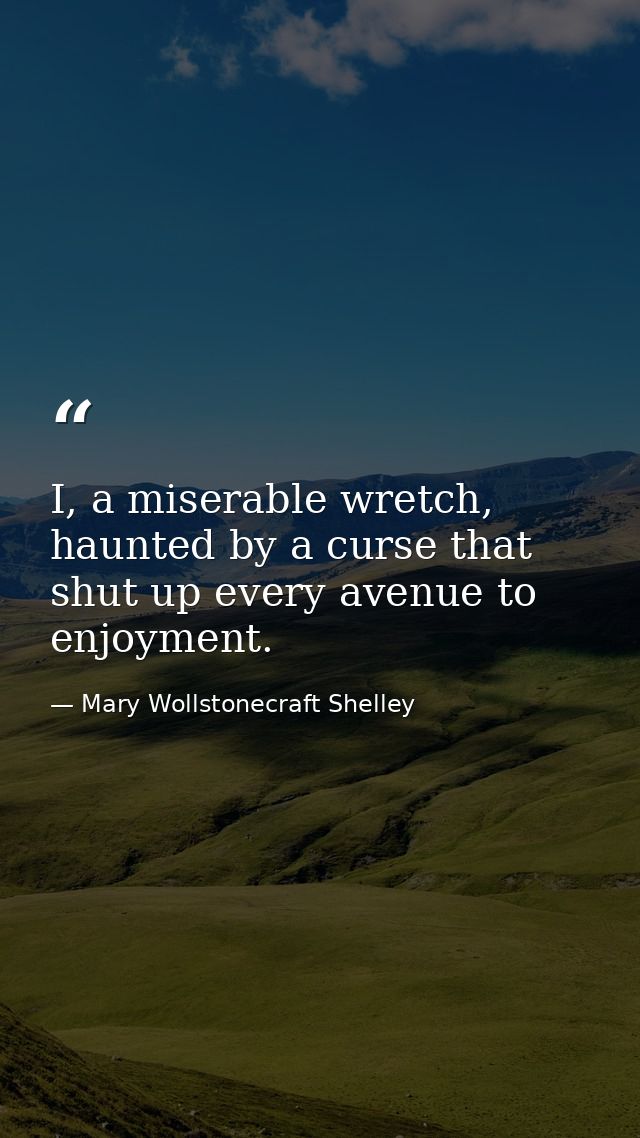 I, a miserable wretch, haunted by a curse that shut up every avenue to enjoyment. — Mary Wollstonecraft Shelley