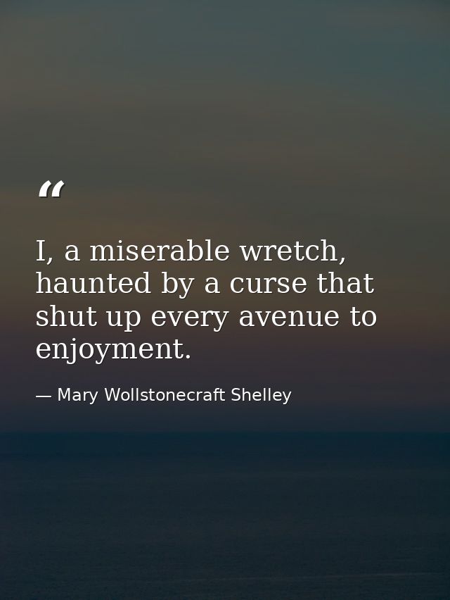 I, a miserable wretch, haunted by a curse that shut up every avenue to enjoyment. — Mary Wollstonecraft Shelley